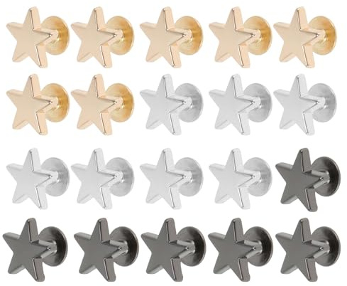 CAPASTEC Set di 20 borchie a stella, 12 mm Viti Chicago Rivetto per fai da te Abbigliamento, Scarpe, Decorazione Borsa, Colorate, Piatte