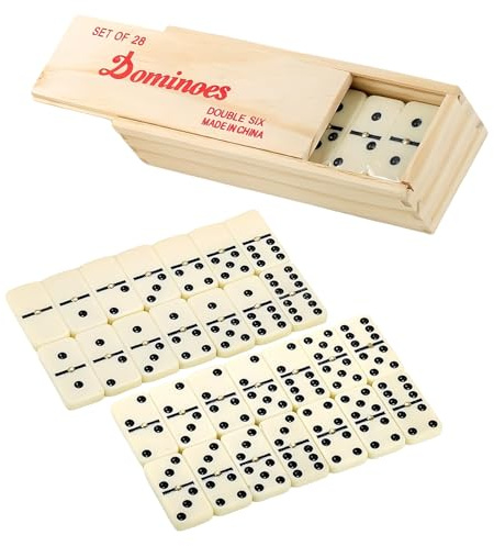 MOMAHUA Dominosteine Classic Line Domino Spiel Set mit Holzbox, 28 Blatt Premium Miamine Klassisches Dominoständer Lustige Spiele, Domino Mexicain Train|Domino Puzzle Spiel|Brettspiele für 2-4 Spieler