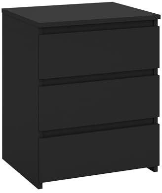 Modern Nightstand Bedside Table with 3 Drawers, End Table Sofa Side Table with Cut-Out Handle for Bedroom (1, Black)