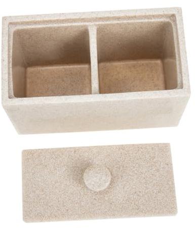 Mipcase Caja Organizadora y Divisor Desmontable 2 Compartimentos en Resina Beige para Almacenamiento y Prevención de Polvo para Hisopos de Algodón