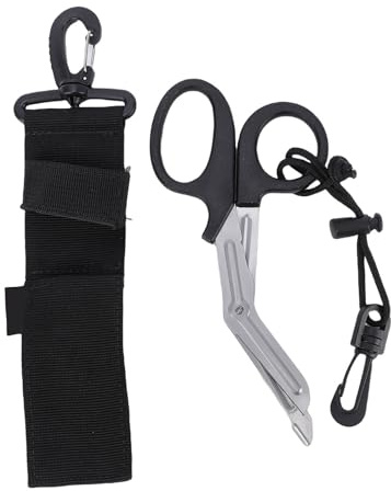 Keenso Dive Knife, Dive Shear Scissors Stainless Steel Ti Coated Curved Shape with Storage Sheath for Cutting Seaweed Fishing Nets