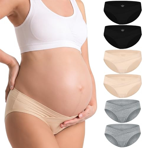 Briyat Culotte Grossesse Coton Post Accouchement 6 Pièces Basse Taille en Confortable Et Respirante Culotte Post Partum