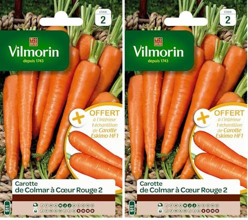 Vilmorin 3175742 Pack de Graines Carotte de Colmar à Cœur Rouge 2 + Echantillon Carotte Eskimo (Lot de 2)