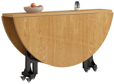 Tragbarer klappbarer Esstisch mit Rollen, rund, 100 cm, für Küche, Wohnzimmer, kleine Wohnungen, platzsparend, einfach zu verstauen, vielseitig einsetzbar