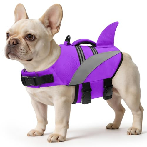 Oslueidy Hund Rettungsweste Hohe Flotation,Hai Hund Rettungsweste Schwimmt Mantel Reflektierende Haustier Sicherheitsweste Badeanzüge (S)