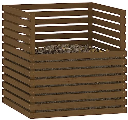 Composteur en Bois, Composteur de Jardin Bac à Compost Marron Miel 100x100x102 cm Bois Massif de pin