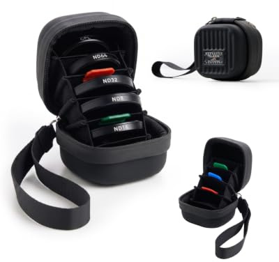TELESIN Étui de filtre rigide pour caméra d'action jusqu'à 48 mm, sac de rangement étanche et résistant à la poussière avec dragonne + mousqueton pour filtre ND UV CPL (noir)