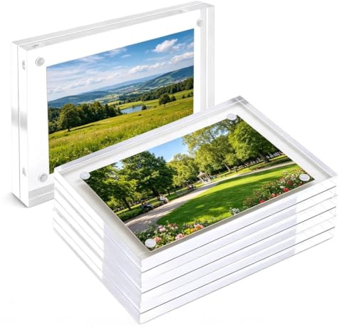 4 PCS Waterproof Acrylic Picture Frame 4 X 6 (10 X 15 Cm), Desktop Magnetic Double Sided Photo Frame, Clear Freestanding Desktop Photo Block, Frameless Display for Home Decor & Office Desk Accessories
