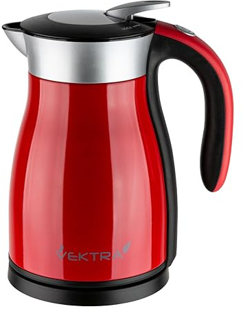 Vektra Series 1 bouilloire électrique isotherme à double paroi en acier inoxydable – 1.5L, rouge, sans-bpa, prise EU