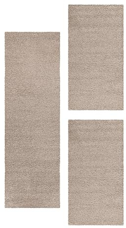 HomebyHome Bettumrandung Schlafzimmer 3 teilig Teppich Beige - Waschbarer Bettumrandung Teppich Läufer Set Extra Flauschig Bettvorleger Schlafzimmer Bettset:2 St. 60x110 cm | 1 St. 80x250 cm