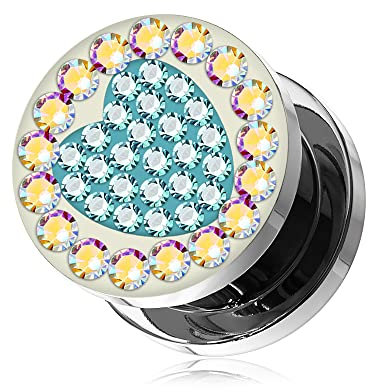 Monster Piercing 12MM Bunte Aqua Herz in Rainbow Multi Kristall Stein auf 316L chirurgischer Stahl Ohr Messgerät Flesh Tunnel