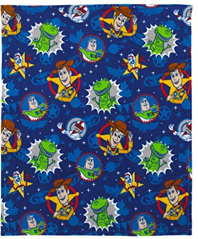 Disney Toy Story 4 - Blue, Green, Yellow & Red Super Soft Plush Toddler Blanket, Blue, Green, Yellow, Red