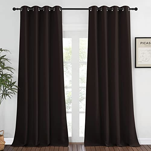 NICETOWN Rideau de fenêtre occultant épais - 132,1 x 274,3 cm (l x L), Marron, 1 Panneau - Isolation Thermique - Œillets - pour Chambre à Coucher et Salon