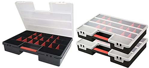 3 Stück XL Sortimentskasten, Organizer mit 21 variablen Einteilern pro Box. Maße BxTxH in cm: 46 x 32 x 8 cm