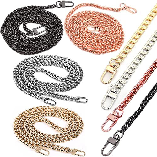 Taschenkette,Yueser 4 Stück 120 cm Metall Kette Trageriemen Ersatz Schulter Riemen Kette für Handtasche Damen Umhängetasche Tasche Geldbörse - 6mm and 9,5mm(Gold,Silber,Rosé Gold,Pistolenschwarz)