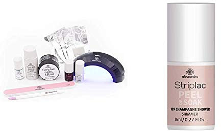 alessandro Striplac Peel or Soak Starter Kit – Perfekte Nägel in 15 Minuten – Farbe: Velvet Red & Striplac Peel or Soak Champagne Shower – LED-Nagellack in schimmernden Beige-Rosa – 1 x 8ml