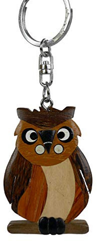 Kuscheltiere*biz Professor Dr. Eule Uhu Anhänger Schlüsselanhänger Taschenanhänger aus Holz