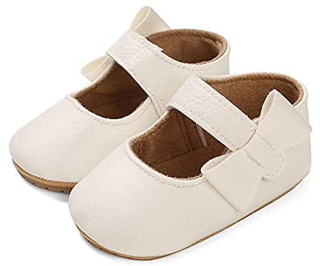 LACOFIA Ballerine neonata Scarpe da Battesimo Primi Passi Bambina Scarpine Principessa Bowknot Antiscivolo per Bimba Bianco 6-12 Mesi