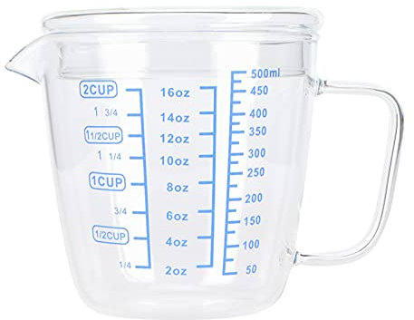Taza medidora de vidrio, jarra medidora de escala de leche de vidrio resistente al calor con tapa, utensilio de cocina adecuado para microondas, frigorífico, congelador(L)