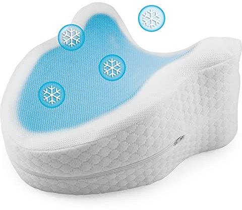 MAXXMEE Seitenschläfer-Kissen Kissen aus Memory-Schaum Mit kühlender Gel-Schicht und hoher Atmungsaktivität Mit abnehmbarem Bezug [Waschbar bei 30 °C] Weiß 24x25x14 cm