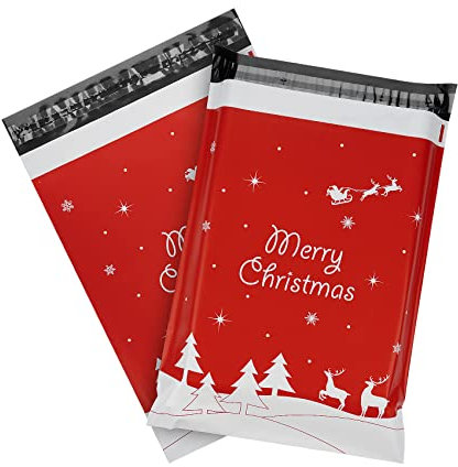 Weihnachten Versandbeutel Plastik,60 Stück Versandtaschen für Weihnachten 30 x 40 cm Wasserdicht Selbstverschließend Posttasche Versandtaschen für Verpackungen Zubehör und Weihnachtsgeschenke,Rot
