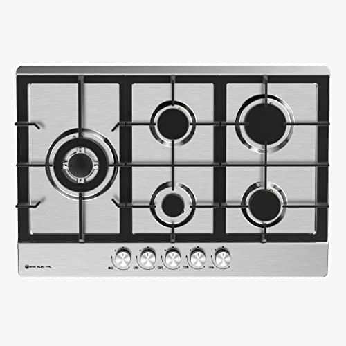 EAS ELECTRIC SMART TECHNOLOGY | EMH750GBNX | Encimera de gas 5 fuegos | Color Inox | 75 cm | Gas butano y gas natural | Autoencendido | Control mecánico | Válvula de seguridad en quemadores