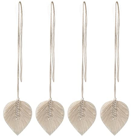 Yulakes 4 Stück Baumwollseil Boho Blätter Feder Vorhanghalter Raffhalter Gardinenklammern Makramee Gardinenhalter Gardine Holdbacks Tiebacks Vorhang Clips Seilhalter Gardinen Deko (Beige)