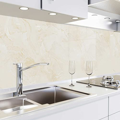 danario Crédence Adhésive pour Cuisine - Aspect Verre | Protège Mur Cuisine | Mural décoratif Autocollant | 0,8 mm | Beige marbré - 60cm x 60cm