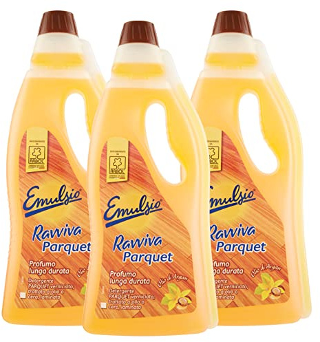 3 x Emulsio Raviva Parkettreiniger für Parkett und Laminat mit Arganöl, 3 Flaschen zu je 750 ml