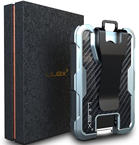 LIUGX Aluminium-Ausweishalter/Kartenhalter mit Geschenkbox, mit Karbonfaser und Metallclip, langlebiger Ausweishalter (hält 4 Karten) für EDC Geburtstag Weihnachten – Geschenke für Männer, Vater