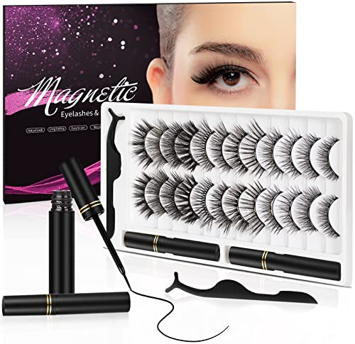 3D Natural Magnetic Eyelashes with Eyeliner Kit, Lightweight Lashes Natural Look, 12 Pairs False Lashes Kit, No Glue Needed Reusable Easy to Use (12 Pair)