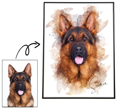SOMEDA® Dein Haustier als Aquarell/Hund, Katze, Pferd, etc./ als Poster, Leinwand oder gerahmtes Bild/einzigartiges personalisiertes Geschenk (Leinwand, 30x40 cm)