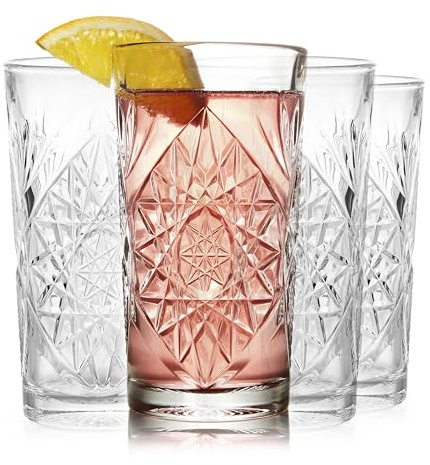 Libbey Hobstar Double Old Fashioned Glasses,Rose Colored Cut Glass Drinking Glasses Set of 4, Durable, Vintage Whiskey Glasses for Cocktail, Drinks
