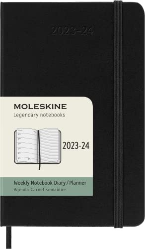 Moleskine Wochenplaner 2023-2024,18-Monate-Kalender, Akademischer Terminkalender, Hardcover-Wochenplaner, Taschenformat 9 x 14 cm, Farbe: Schwarz