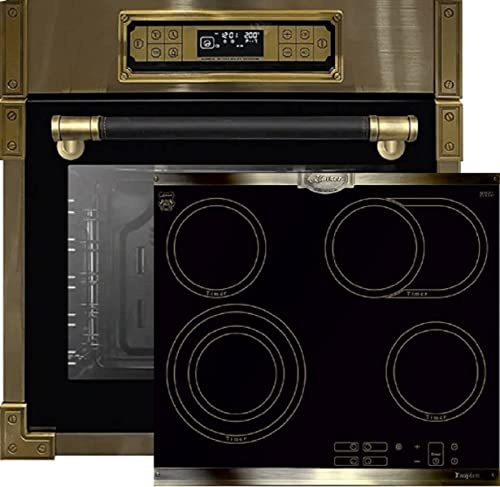 Kaiser Set EH 6726 AD + KCT 6385 Em, Retro, Juego de horno eléctrico + placa de vitrocerámica empotrable Retro 60 cm, High Light, placa metálica bronce, zona de cocción 3 círculos