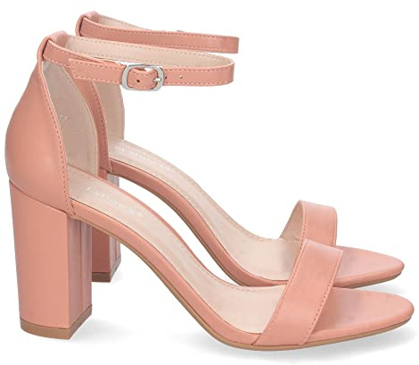 shoes&blues.es Sandalia de Tacon Alto para Mujer, Comoda, con Pala Fina Simple, Estilo Ankle Strap, y Cierre de Hebilla