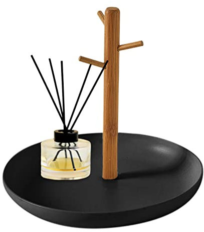 Idoblo Plateau à clés en Bois pour Table d'entrée, Bol à clés en Bambou avec Support Vertical à 3 Niveaux | Valet Plateau Parfum, Bijoux Vaisselle Porte-Anneau en Bois