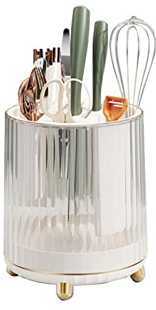 Wisecoco Bloc à Couteaux, Porte-ustensiles pour Couteaux De Cuisine, Porte-Couteaux Rotatif avec Fente pour Ciseaux, Porte-Couteaux Multifonctionnel, Rangement De Comptoir(Blanc)