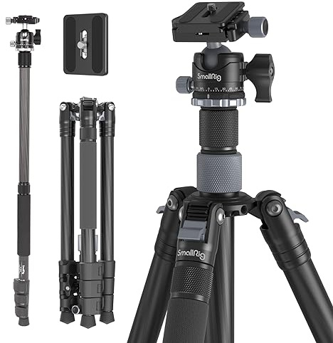 SmallRig - 62,5 Zoll verbessertes Kohlefaser-Einbeinstativ mit Mittelsäule, leichtes kompaktes Stativ mit 360° Kugelkopf, Schnellwechselplatte, für DSLR-Kamera, Camcorder,