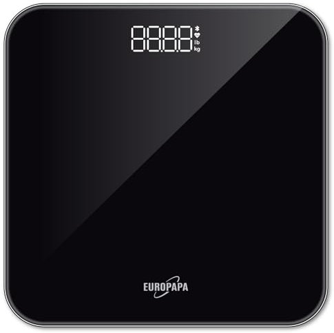 EUROPAPA® Personenwaage, Körperwaage mit Klare LED-Anzeige und Step-On, 180kg/400LB Digitale Waage Personen für Gewicht und BMI (Schwarz)