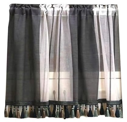 ❀ kurze Gardinen, Gestreifter Volant-Vorhang for die Küche, modern, halbdurchsichtig, for kleine Fenster, Stangentasche, halb 1 Panel (140 cm x 100 cm / 55 Zoll * 39 Zoll) (Größe: 200 cm x 60 cm / 79