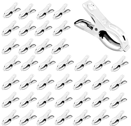 Acczzlyn 40Pcs Stainless Steel Garden Clips, Greenhouse Film Clamps Garden Netting Clips with Strong Grip for Fixing Netting Covering Film, Large Opening Towel Clips Washing Pegs
