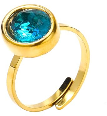 PAURO Damen Edelstahl Oval Blau Stein Siegelring Öffnung Einstellbare Versprechen Aussage Ring