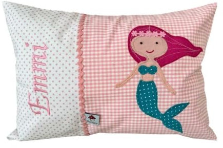 Glückspilz Namenskissen Babykissen I Meerjungfrau Nixe I mit Namen personalisiert I Geschenk zu Geburt, Taufe, oder Geburtstag I Rosa