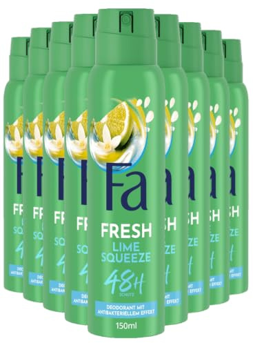 Fa Deospray Caribbean Wave (9x 150 ml), Mit Exotisch Frischem Zitronenduft, Ohne Aluminium für bis zu 48 h Schutz, Hinterlässt Keine Rückstände auf der Kleidung