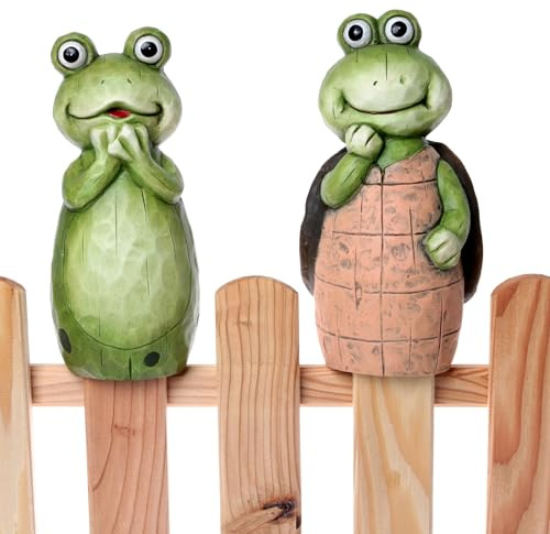 Annastore 2-TLG. Set Zaunhocker Frosch & Schildkröte H 22 cm aus Keramik | Zaunfiguren - Zauntiere Terracotta - Zauntier - Gartendeko Zaun