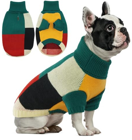 Hundepullover für kleine Hunde | gestrickter Hunde Pullover warm für Winter mit Geschirrloch und Rollkragen | gemütlicher Hundepulli für Weihnachten | Shih Tzu, Mops, Forest Blend M