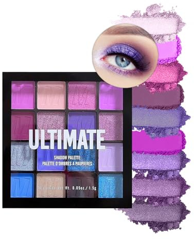 Pink Purple Eyeshadow Palette Make-Up Palettes, Blue Eye Shadow Pallets for Women, Cool Girl Matte Make Up, Shimmering Glitter Eyeshadows 16 Colour Waterproof Highly Pigmented Long Lasting