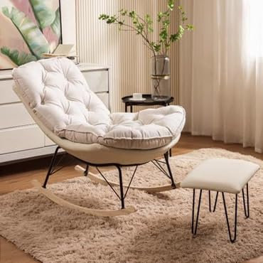 MOOPLUSH Freizeitsessel, Relaxsessel, Schaukelsessel, Loungesessel, Freizeitsessel für Wohnzimmer, Büro, Balkon, Haare mit weichem, abnehmbarem und waschbarem Kissen, mit Fußhocker