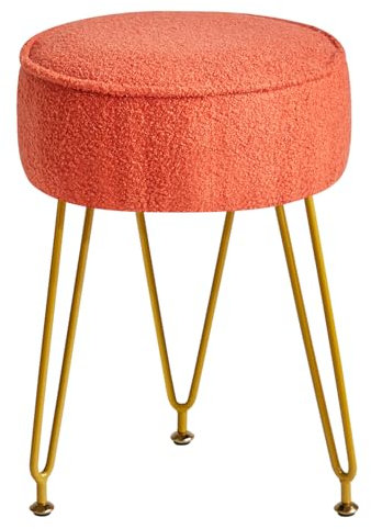 IBUYKE Terciopelo Circular Otomano, Taburete de Maquillaje, Mesa Lateral, Asiento de Cómoda en Bolsa, Naranja WBD009J